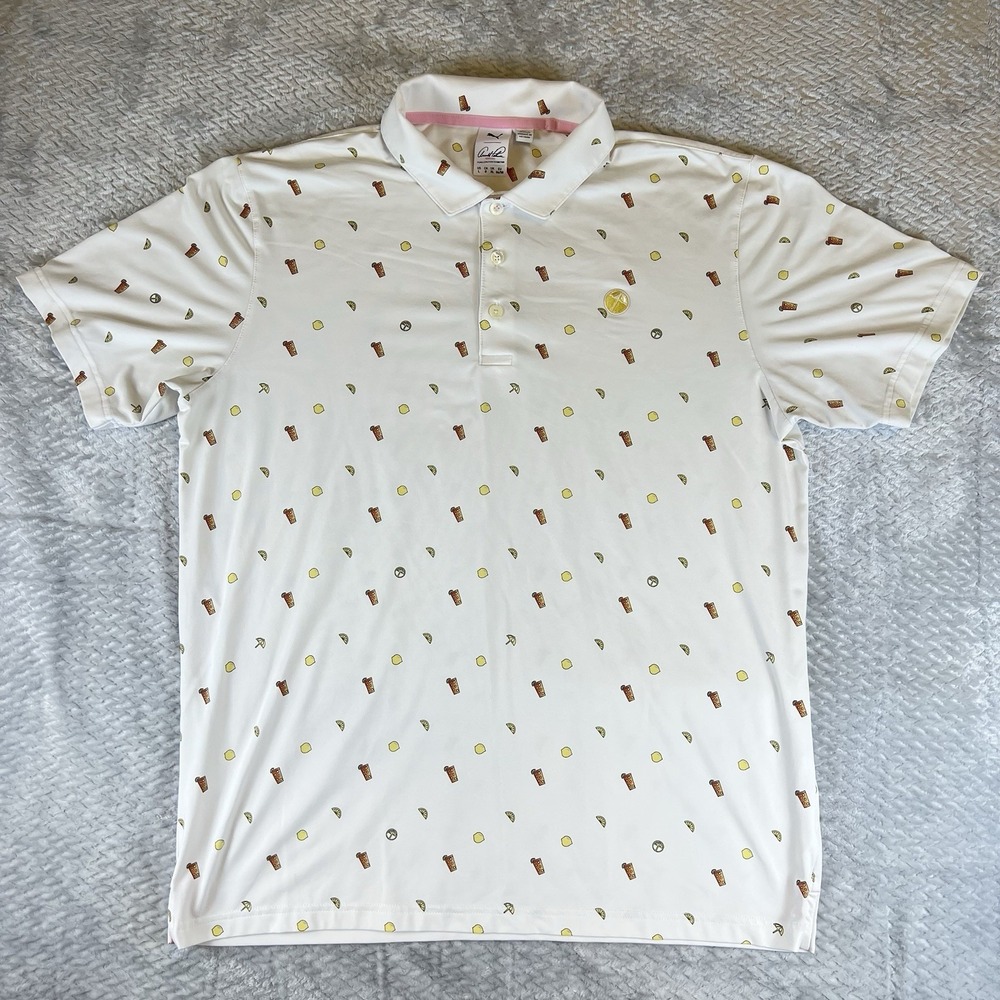 Puma Arnold Palmer Polo Shirt Mens Large Cocktail Golf Print White Logo Iced Tea
